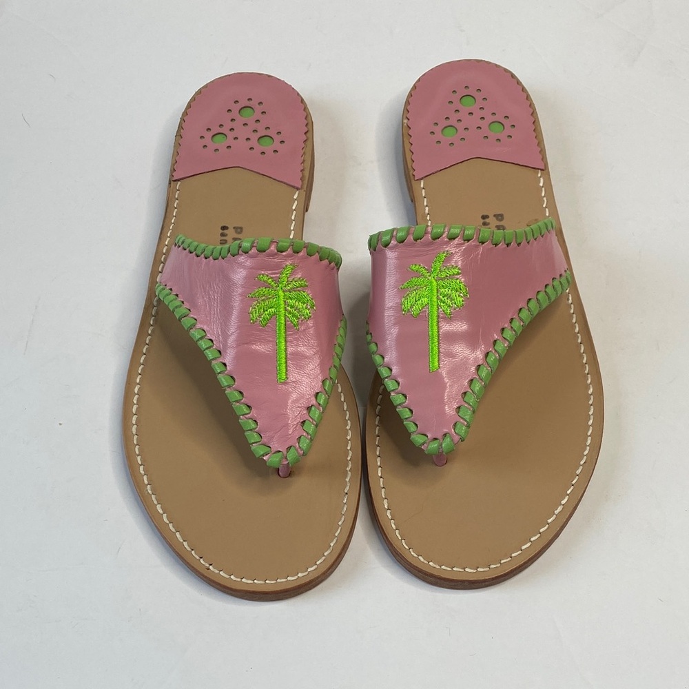 Palm Beach Sandals Pink Palm Tan Leather Thong Sandals
